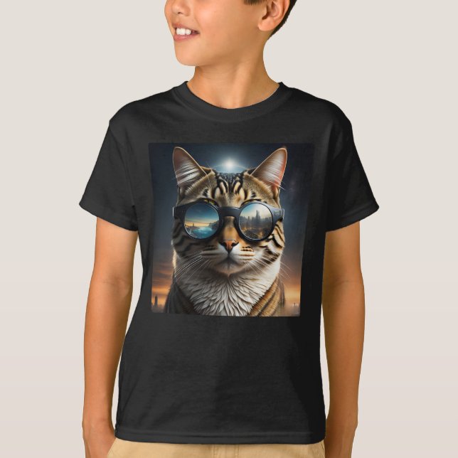 Solar Eclipse,2024 Cat Wearing Solar Eclips Glasse T Shirt (Framsida)