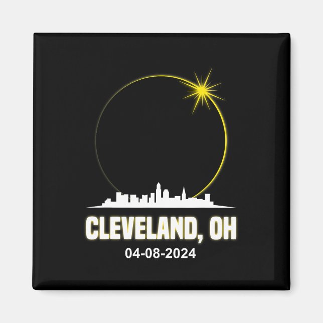 Solar Eclipse 2024 Cleveland Skyline Ohio Solar Ec Magnet (Framsidan)