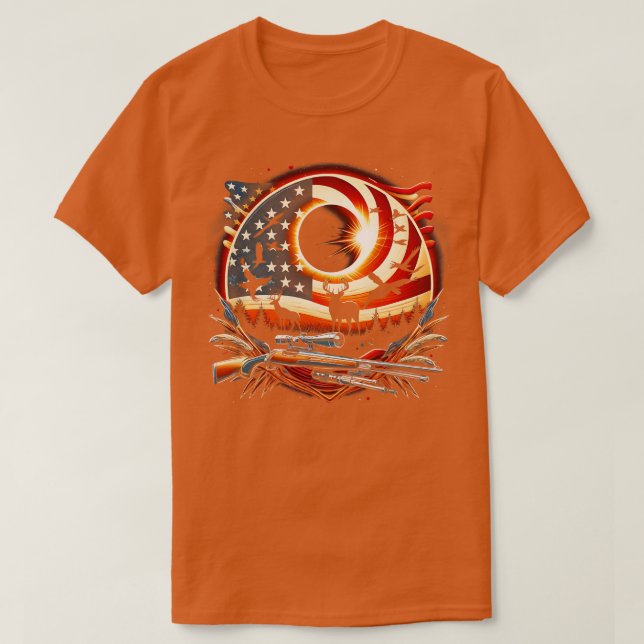 Solar Eclipse 2024 Design Hunting och Amerika T Shirt (Design framsida)