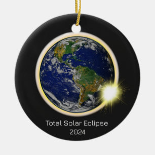 Solar Eclipse 2024 Earth sol måne Julgransprydnad Keramik