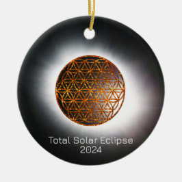 Solar Eclipse 2024 Guld Sparkling Flower of Life Julgransprydnad Keramik