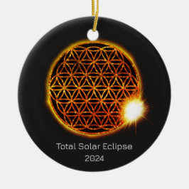 Solar Eclipse 2024 Guld Sparkling Flower of Life Julgransprydnad Keramik