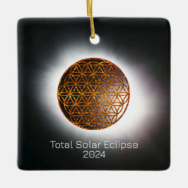 Solar Eclipse 2024 Guld Sparkling Flower of Life Julgransprydnad Keramik