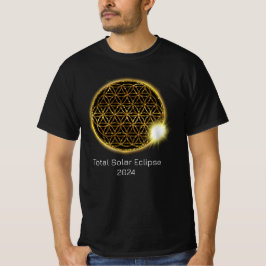 Solar Eclipse 2024 Guld Sparkling Flower of Life T Shirt