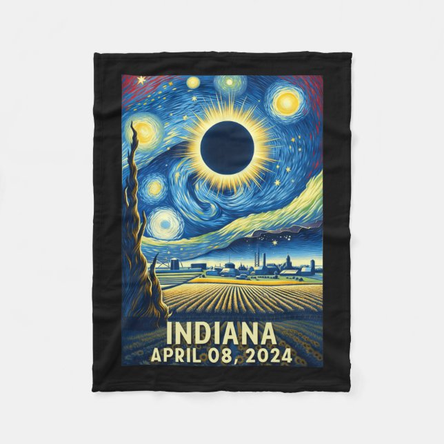 Solar Eclipse 2024 Indiana Starry Night Fleecefilt (Framsidan)