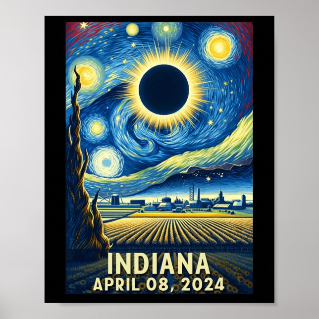 Solar Eclipse 2024 Indiana Starry Night Poster (Framsidan)