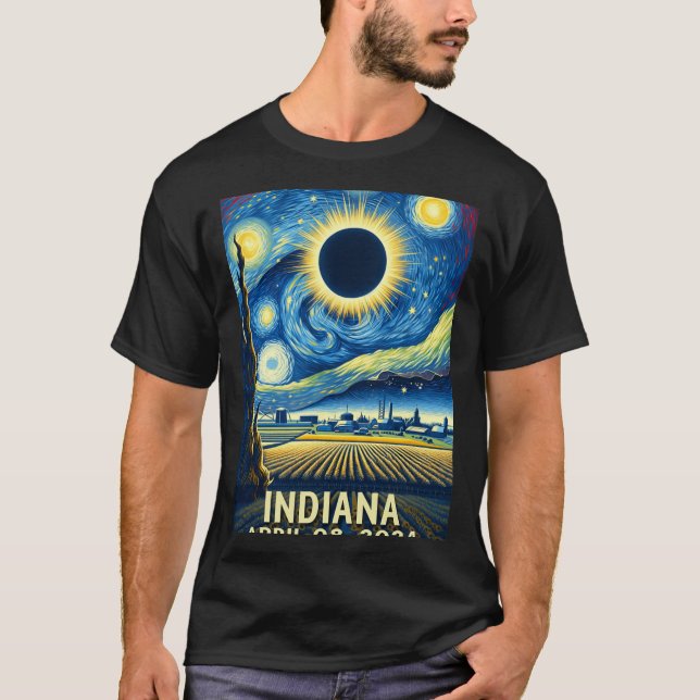 Solar Eclipse 2024 Indiana Starry Night T Shirt (Framsida)