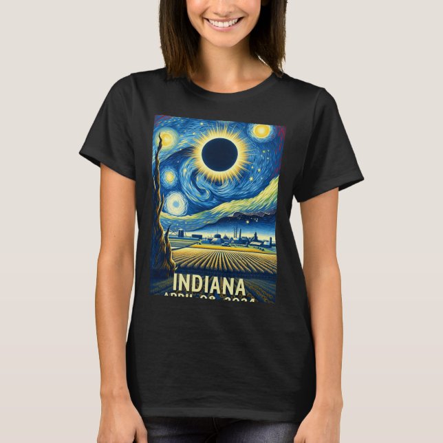 Solar Eclipse 2024 Indiana Starry Night T Shirt (Framsida)