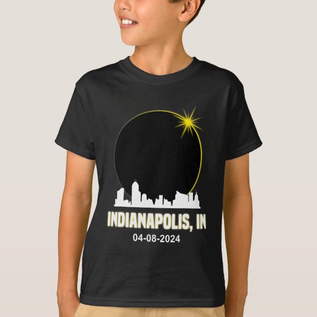 Solar Eclipse 2024 Indianapolis Skyline Indiana Ec T Shirt (Framsida)