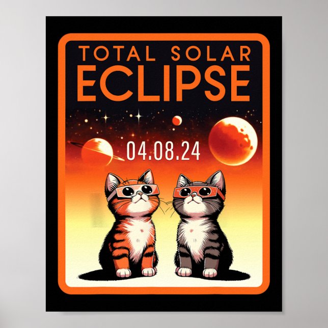 Solar Eclipse 2024, katt, totalt solarium 4.08.2 Poster (Framsidan)