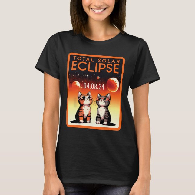 Solar Eclipse 2024, katt, totalt solarium 4.08.2 T Shirt (Framsida)