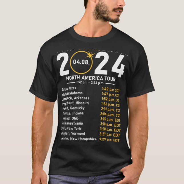 Solar Eclipse 2024 North America Tour State Sumi T Shirt (Framsida)