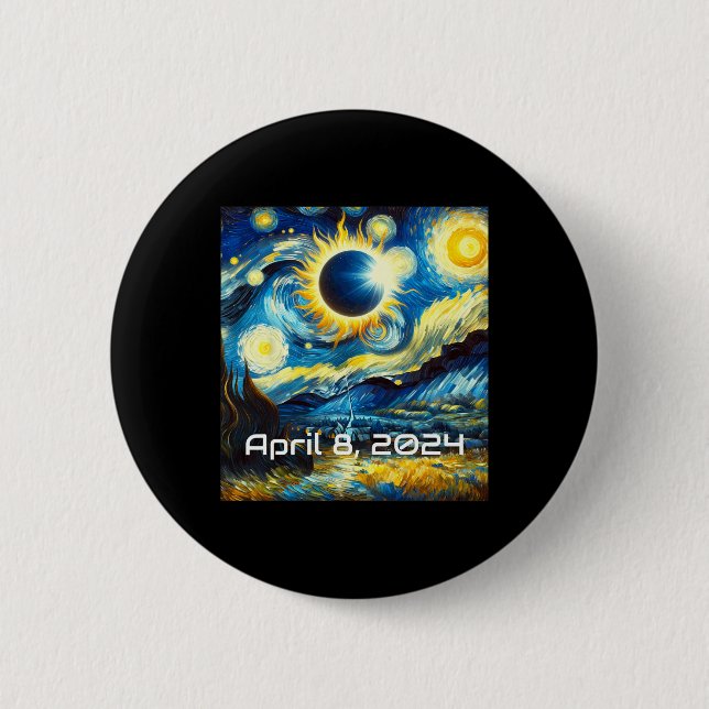 Solar Eclipse 2024 Starry Night Painting Van Gogh Knapp (Framsida)