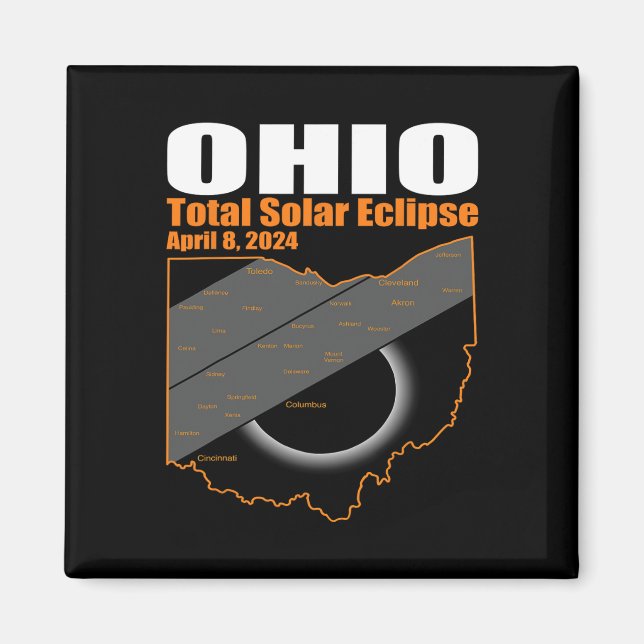 Solar Eclipse 2024 State Ohio Karta Total Solar Ec Magnet (Framsidan)