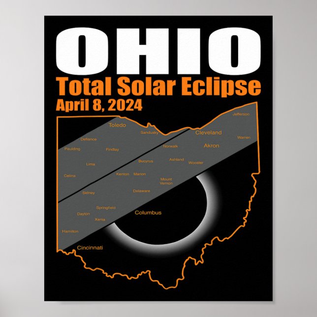 Solar Eclipse 2024 State Ohio Karta Total Solar Ec Poster (Framsidan)