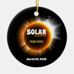 Solar Eclipse 3/29/2025 Anpassningsbar Text Julgransprydnad Keramik