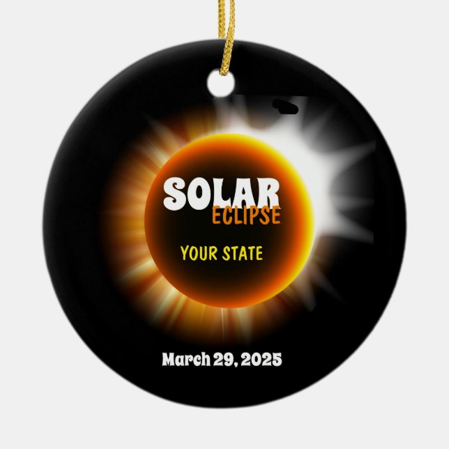 Solar Eclipse 3/29/2025 Anpassningsbar Text Julgransprydnad Keramik (Framsidan)