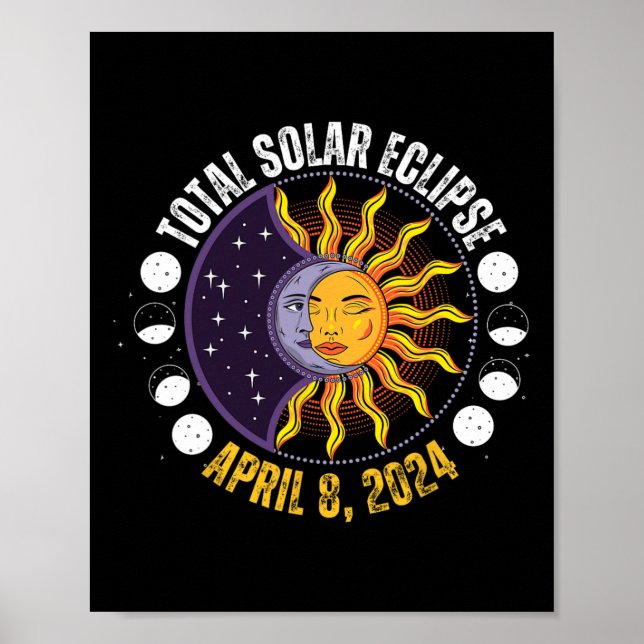 Solar Eclipse 8-4-2024 Eclipse med Sol Poster (Framsidan)