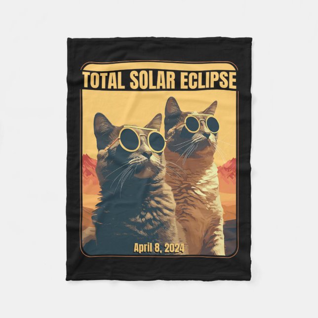 Solar Eclipse April 8 Eclipse Cats Fleecefilt (Framsidan)
