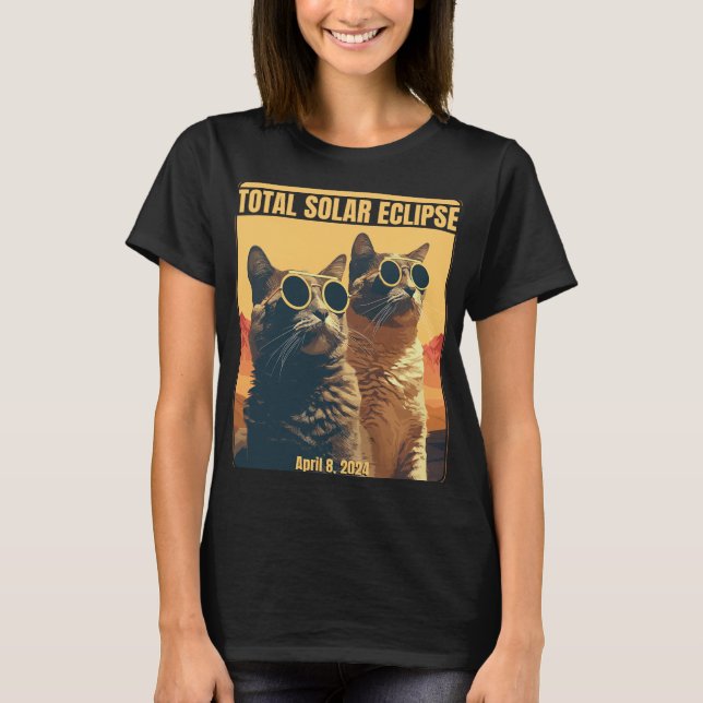 Solar Eclipse April 8 Eclipse Cats T Shirt (Framsida)
