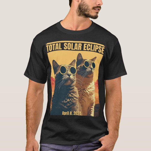 Solar Eclipse April 8 Eclipse Cats T Shirt (Framsida)