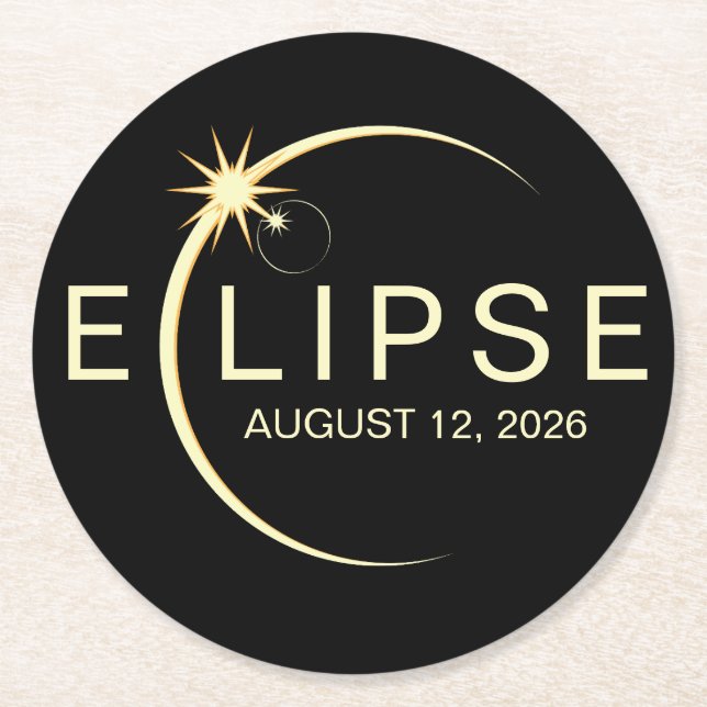 Solar Eclipse Astronomy Event 2026 Underlägg Papper Rund (Framsidan)
