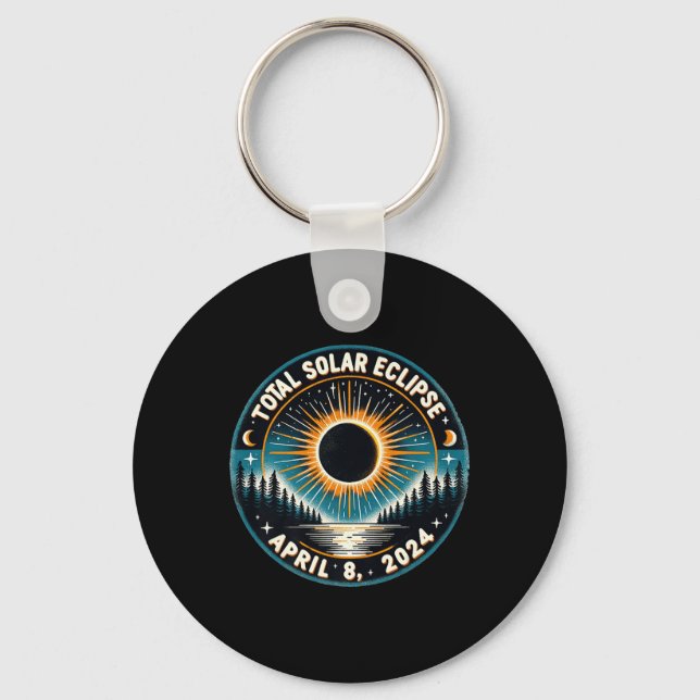 Solar Eclipse Astronomy Vintage 2024 Solar Eclipse Nyckelring (Framsida)