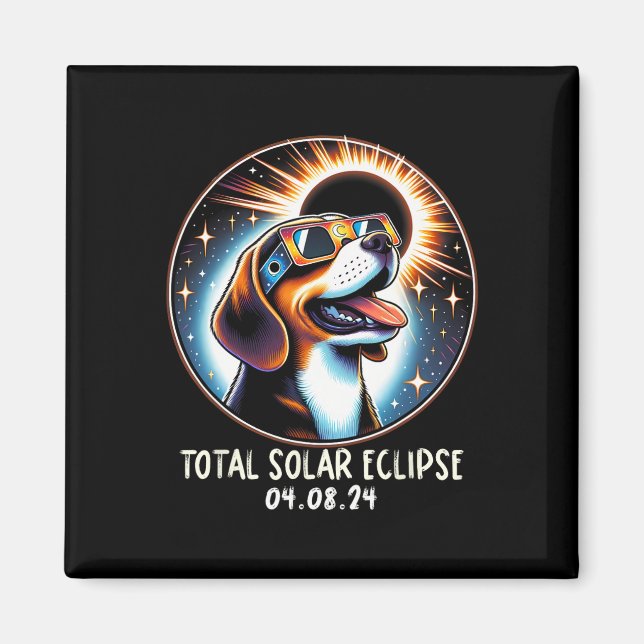 Solar Eclipse Beagle Wearing Glasses Pet April 8 2 Magnet (Framsidan)