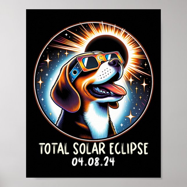 Solar Eclipse Beagle Wearing Glasses Pet April 8 2 Poster (Framsidan)