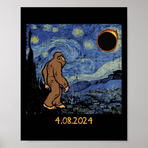 Solar Eclipse Bigfoot Starry Night Sasquatch Manar Poster