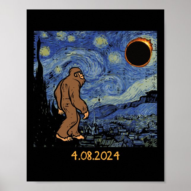 Solar Eclipse Bigfoot Starry Night Sasquatch Manar Poster (Framsidan)
