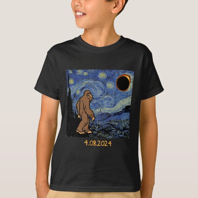 Solar Eclipse Bigfoot Starry Night Sasquatch Manar T Shirt (Framsida)
