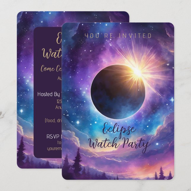 Solar Eclipse & Celestial Stars Cosmic Sky Custom Inbjudningar (Fram/baksida)