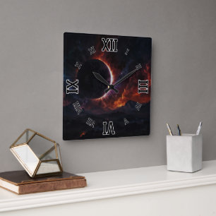Solar Eclipse Cosmic Masterbit Xzendor7 AI Art Fyrkantig Klocka