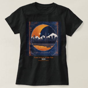Solar Eclipse Din text Cityscape Backe Blue 2024 T Shirt