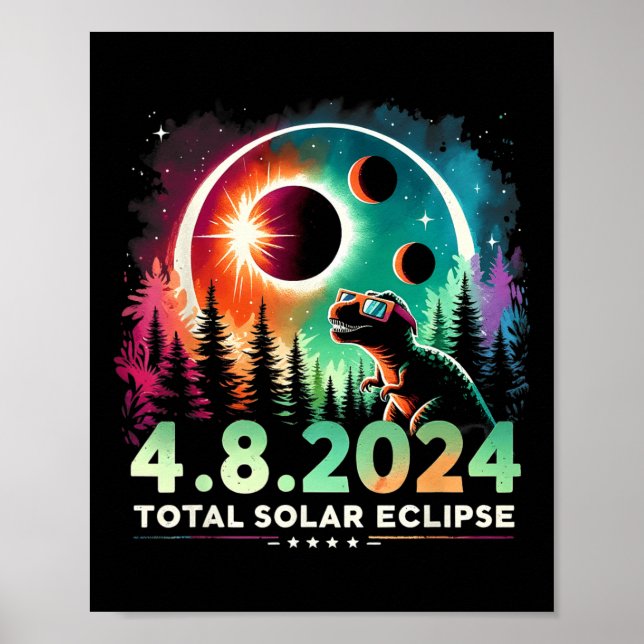 Solar Eclipse Funny Dinosaur Wearing Gles Poster (Framsidan)