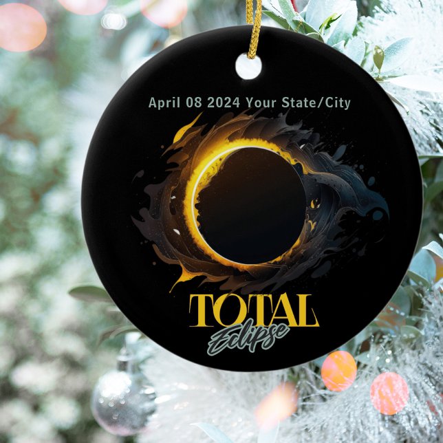 Solar Eclipse Gift 2024 Din stadsstat, svart Julgransprydnad Keramik (Skapare uppladdad)