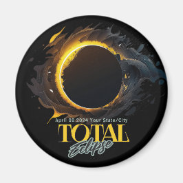 Solar Eclipse Gift 2024 Din stadsstat, svart Magnet