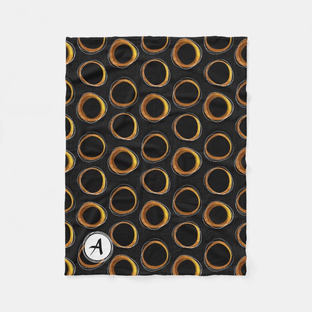 Solar Eclipse Mid-Century Modern Black & Gold Fleecefilt (Framsidan)