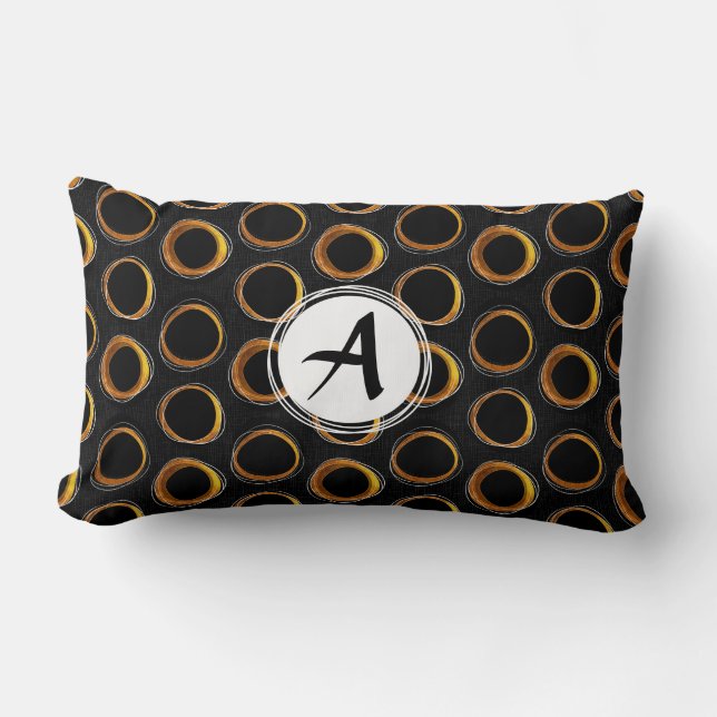 Solar Eclipse Mid-Century Modern Black & Gold Lumbarkudde (Framsida)