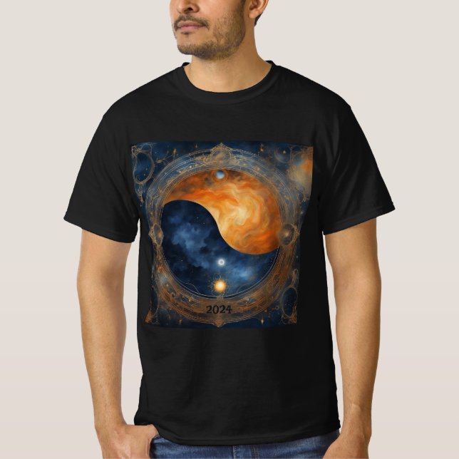 Solar Eclipse Mystical Balance 2024 Add Namn Manar T Shirt (Framsida)