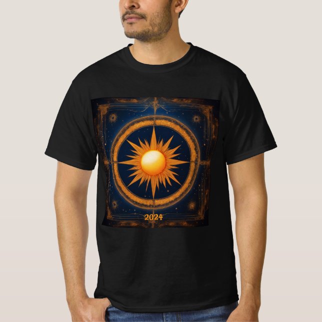 Solar Eclipse Mystical Balance 2024 Add Namn Manar T Shirt (Framsida)