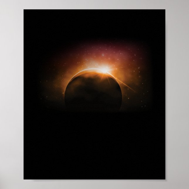 Solar Eclipse Nebula Stars Galaxy Earth Måne Poster (Framsidan)