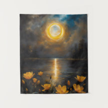 Solar Eclipse Painting Sjö med blommor