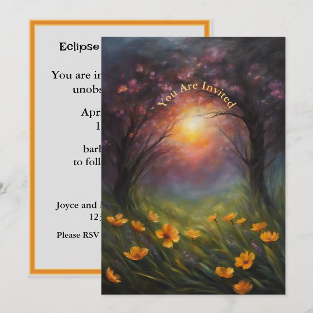 Solar Eclipse Party Full Anpassningsbar Flowers Inbjudningar (Fram/baksida)