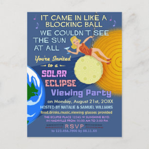 Solar Eclipse Party Funny Retro Sol View 2017 Inbjudan Vykort