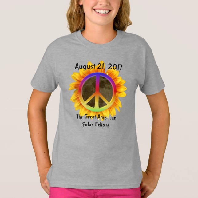 Solar Eclipse, Solros och fredssymbol 2017 Tee Shirt (Framsida)