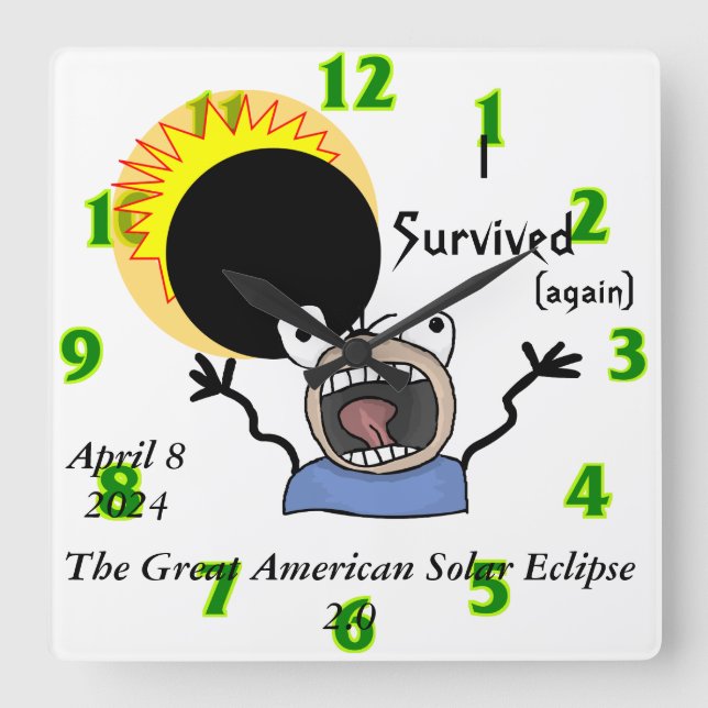 Solar Eclipse Survival Edition 2024 Fyrkantig Klocka (Framsida)