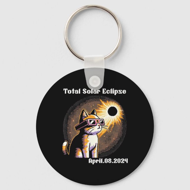 Solar Eclipse Tee 2024 Cat Wearing Solar Eclipse G Nyckelring (Framsida)