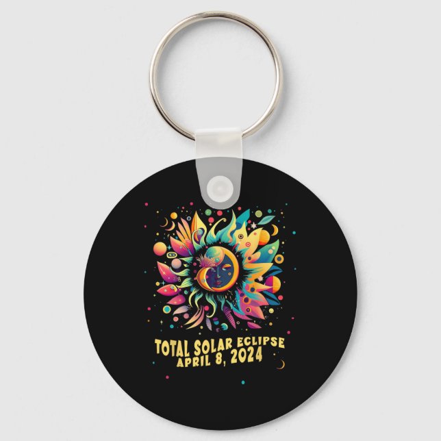 Solar Eclipse totalt april 2024 Hippie Pop Art Nyckelring (Framsida)